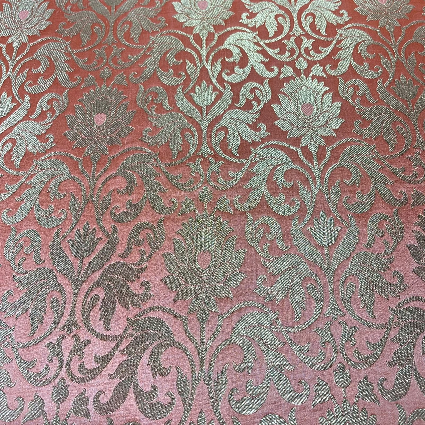 Peach Floral Tulip Banarasi Brocade Bridal, Dressmaking, Costume Fabric 44" Wide By The Meter
