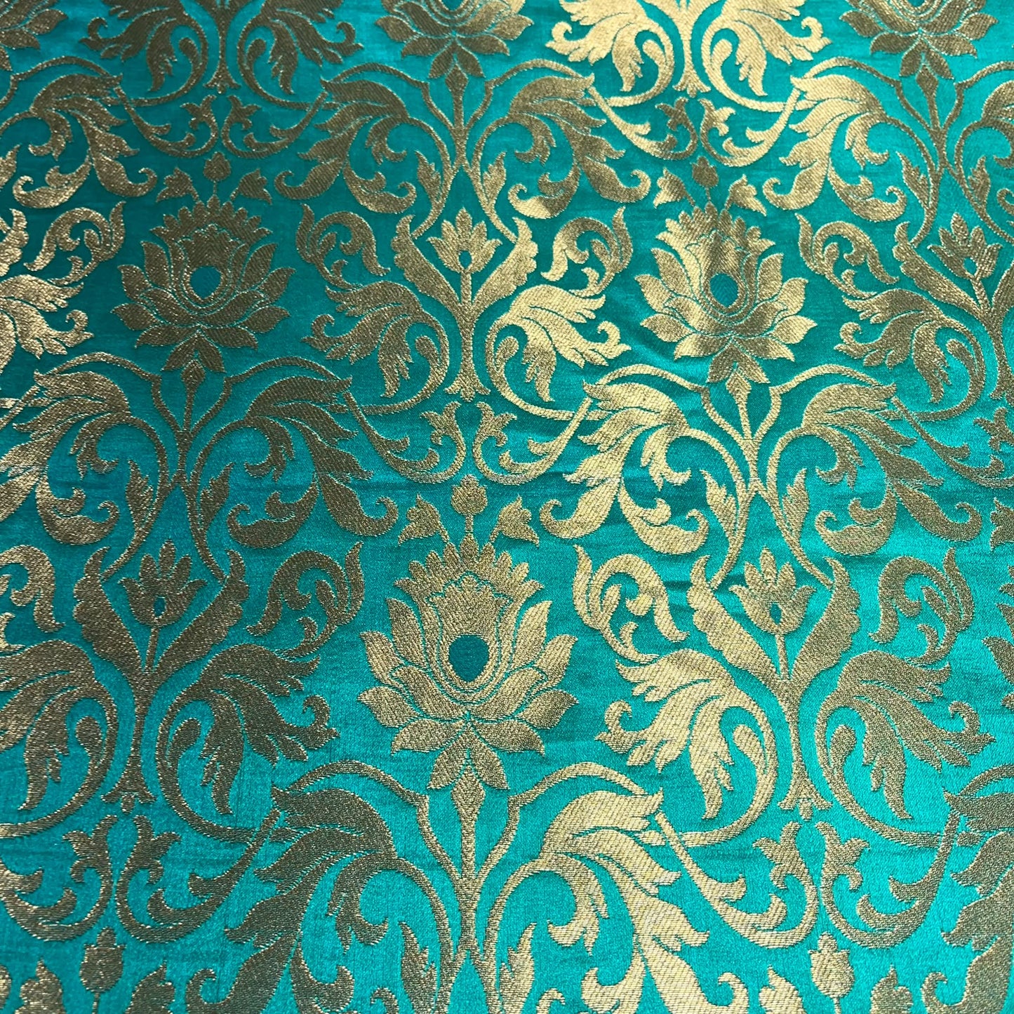 Jade Floral Tulip Banarasi Brocade Bridal, Dressmaking, Costume Fabric 44" Wide By The Meter