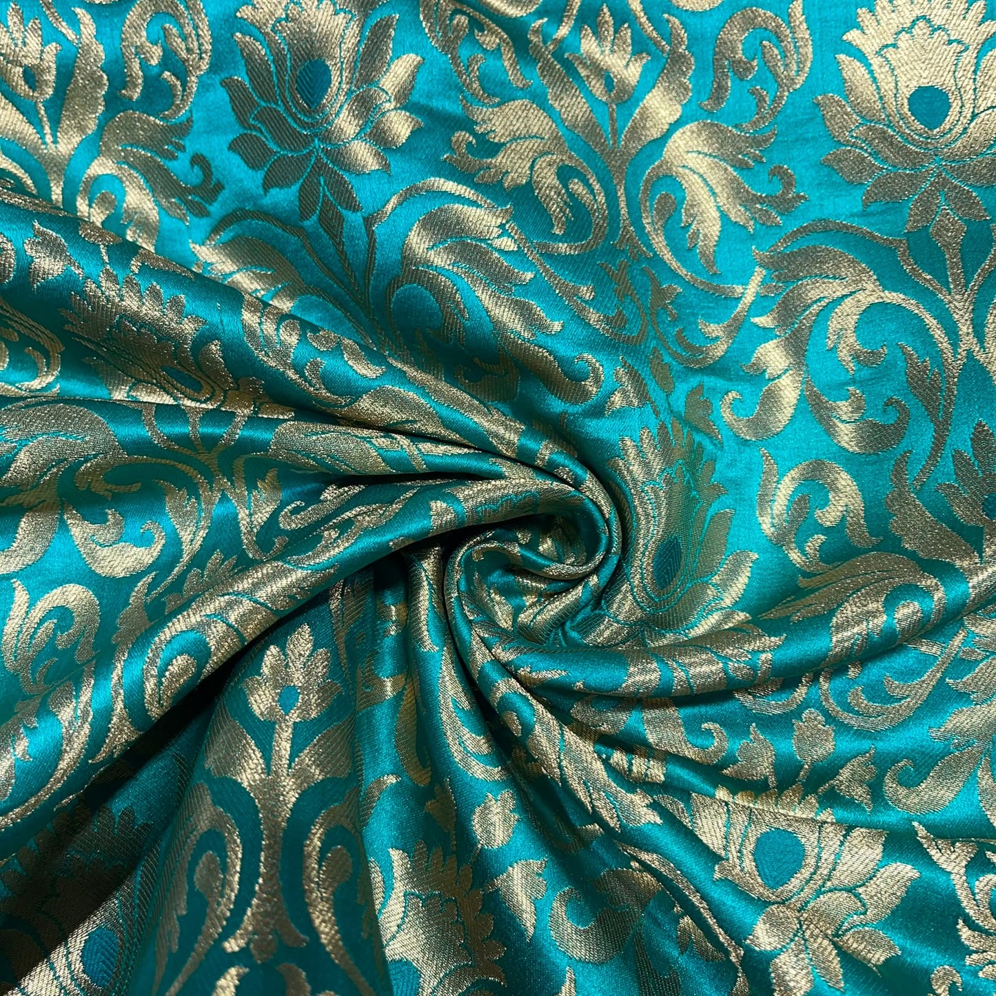 Jade Floral Tulip Banarasi Brocade Bridal, Dressmaking, Costume Fabric 44" Wide By The Meter