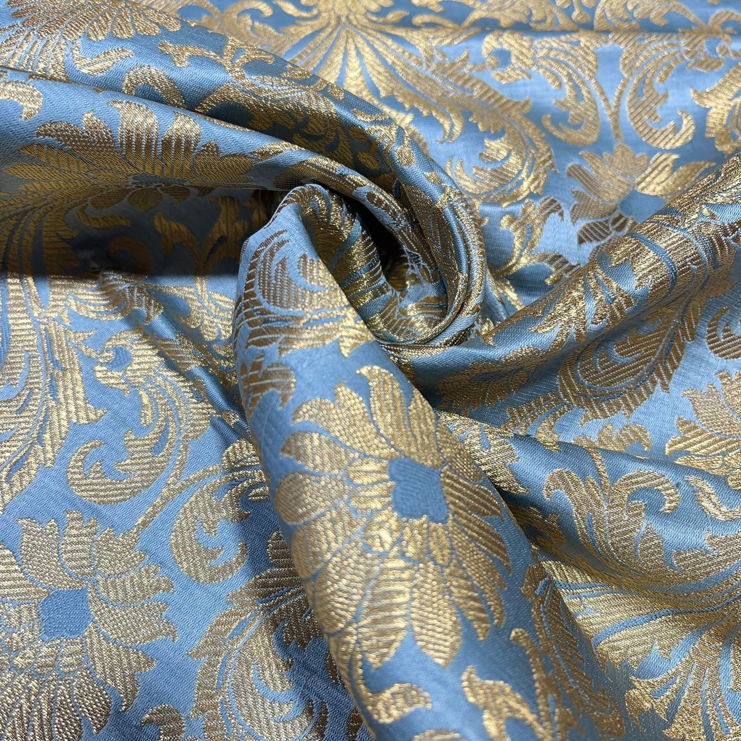 Silver Grey Floral Tulip Banarasi Brocade Bridal, Dressmaking, Costume Fabric 44" Wide By The Meter