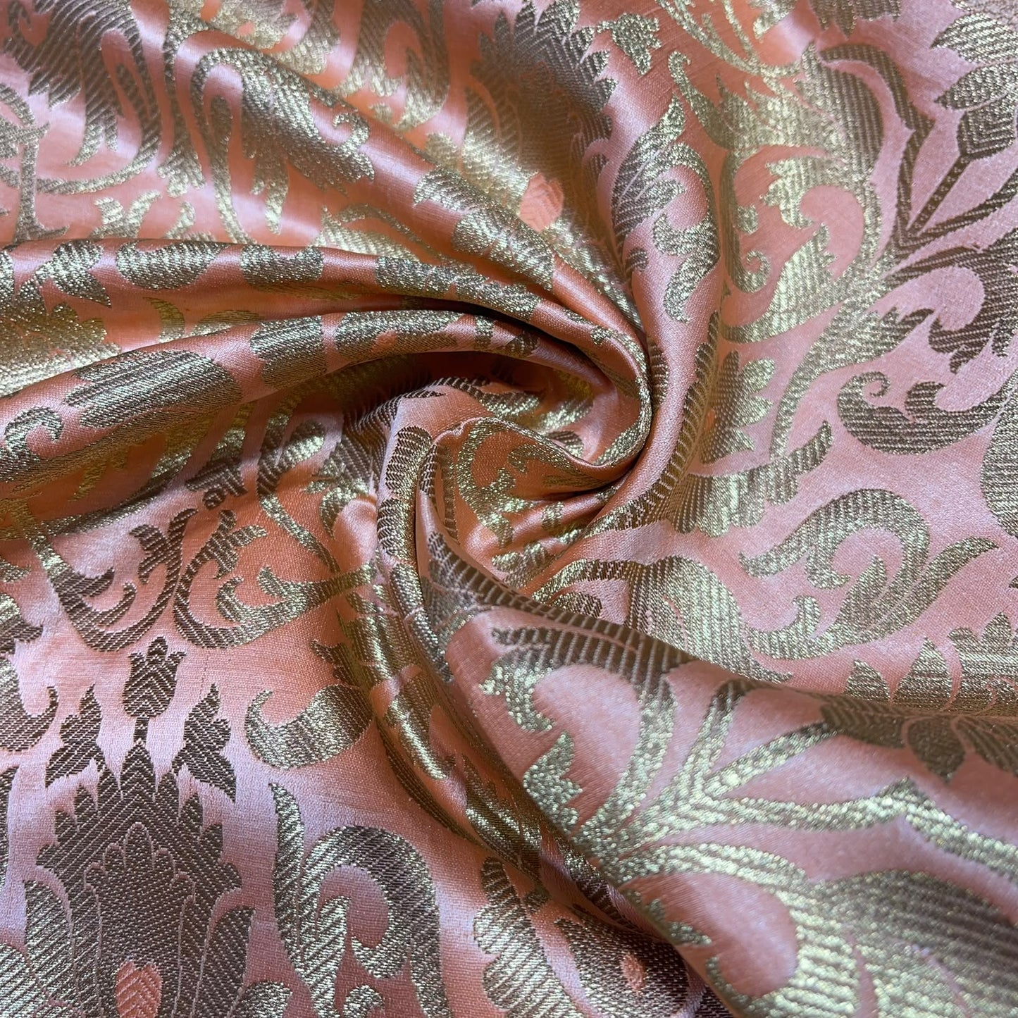 Dusty Rose Pink Floral Tulip Banarasi Brocade Bridal, Dressmaking, Costume Fabric 44" Wide By The Meter