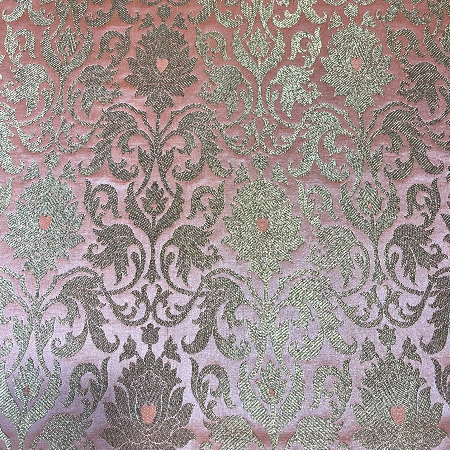 Dusty Rose Pink Floral Tulip Banarasi Brocade Bridal, Dressmaking, Costume Fabric 44" Wide By The Meter