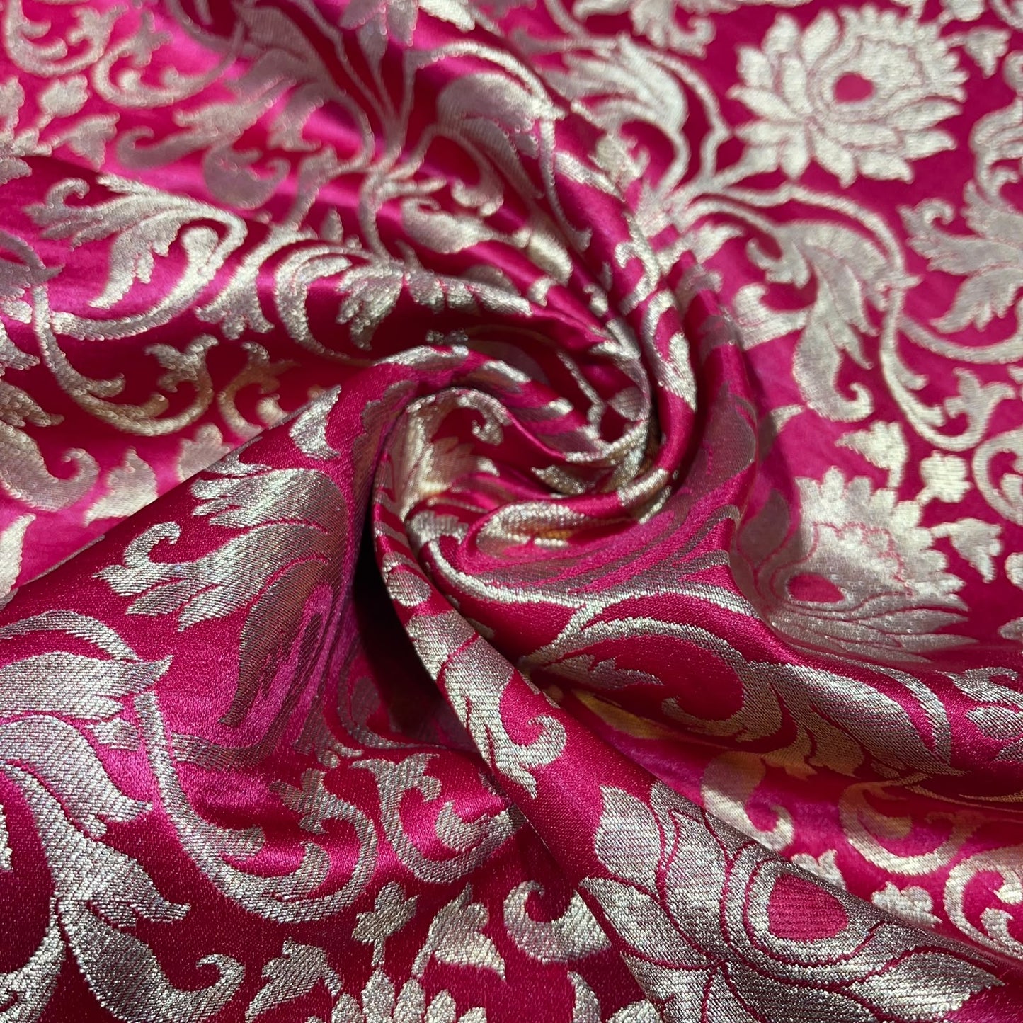Red Floral Tulip Banarasi Brocade Bridal, Dressmaking, Costume Fabric 44" Wide By The Meter