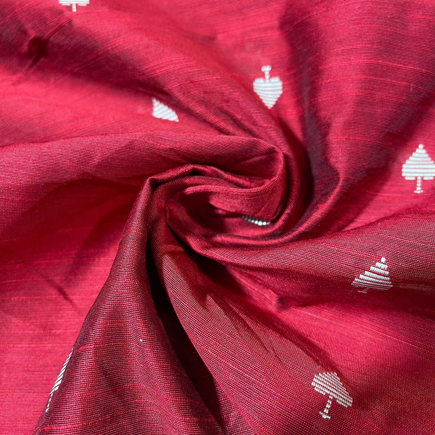 Raspberry Red Ace of Spades Print Raw Silk Dupion Dressmaking Craft Fabric 44" Wide By The Meter