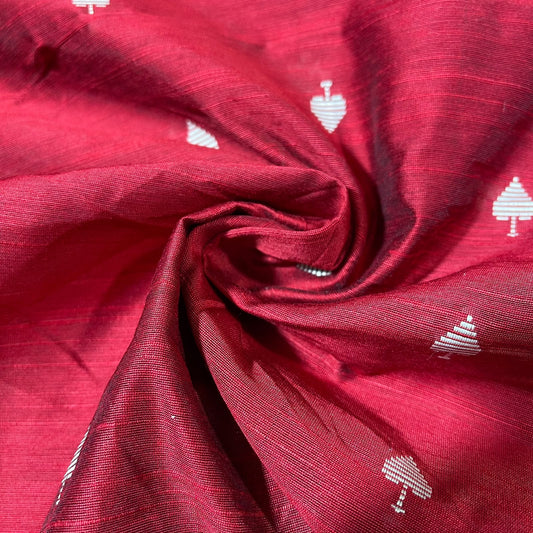 Raspberry Red Ace of Spades Print Raw Silk Dupion Dressmaking Craft Fabric 44" Wide By The Meter