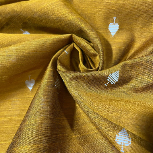 Mustard Gold Ace of Spades Print Raw Silk Dupion Dressmaking Craft Fabric 44" Wide By The Meter