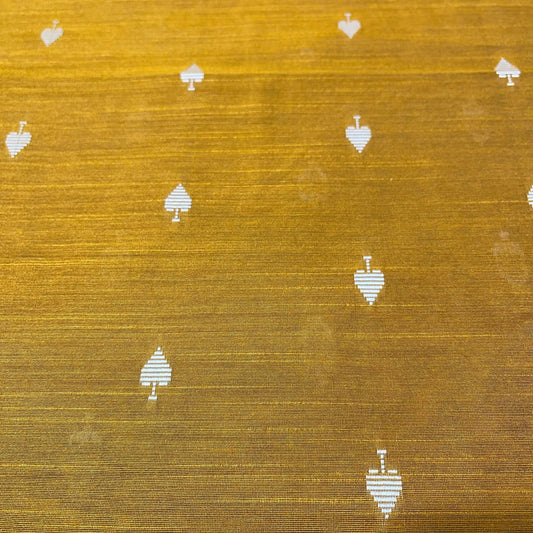 Mustard Gold Ace of Spades Print Raw Silk Dupion Dressmaking Craft Fabric 44" Wide By The Meter