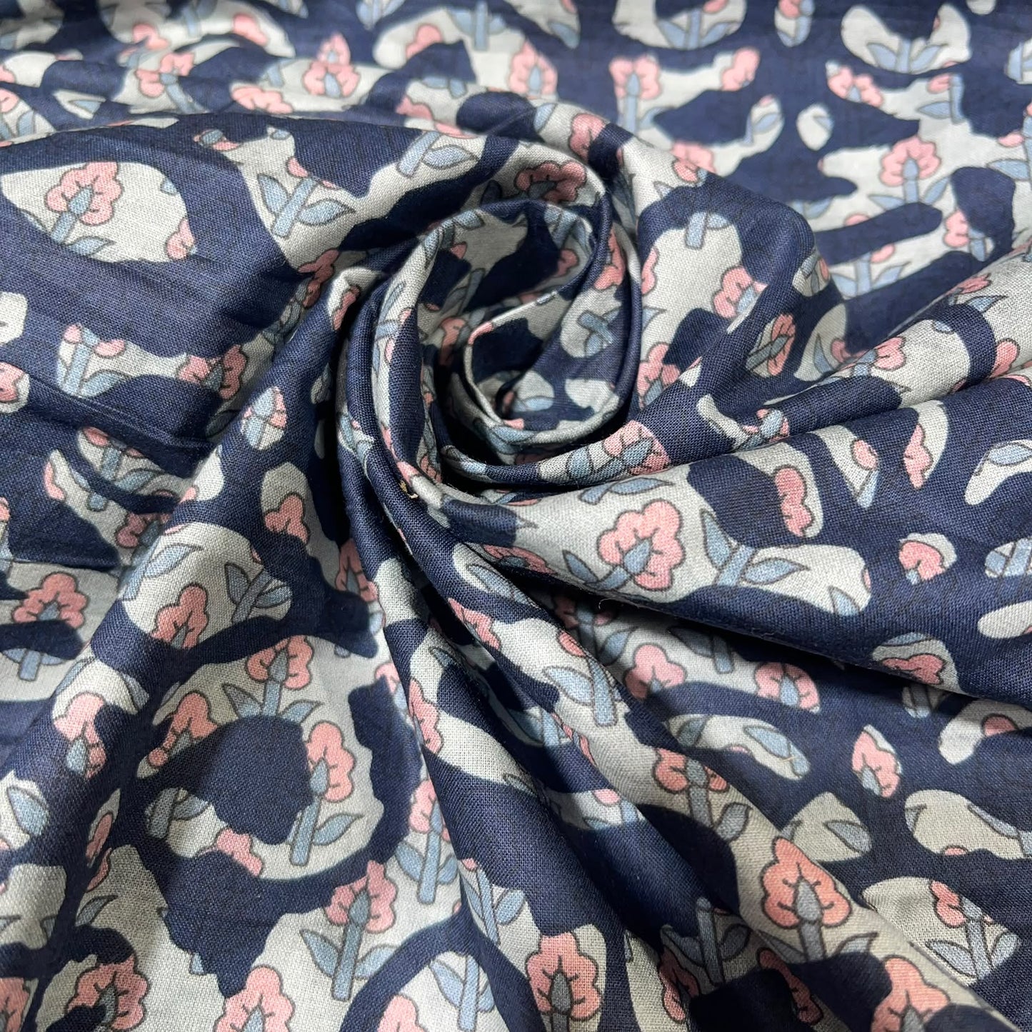 Navy Floral Damask Printed Digital 100% Cotton Dressmaking Costume Craft Fabric 44" Wide By The Meter