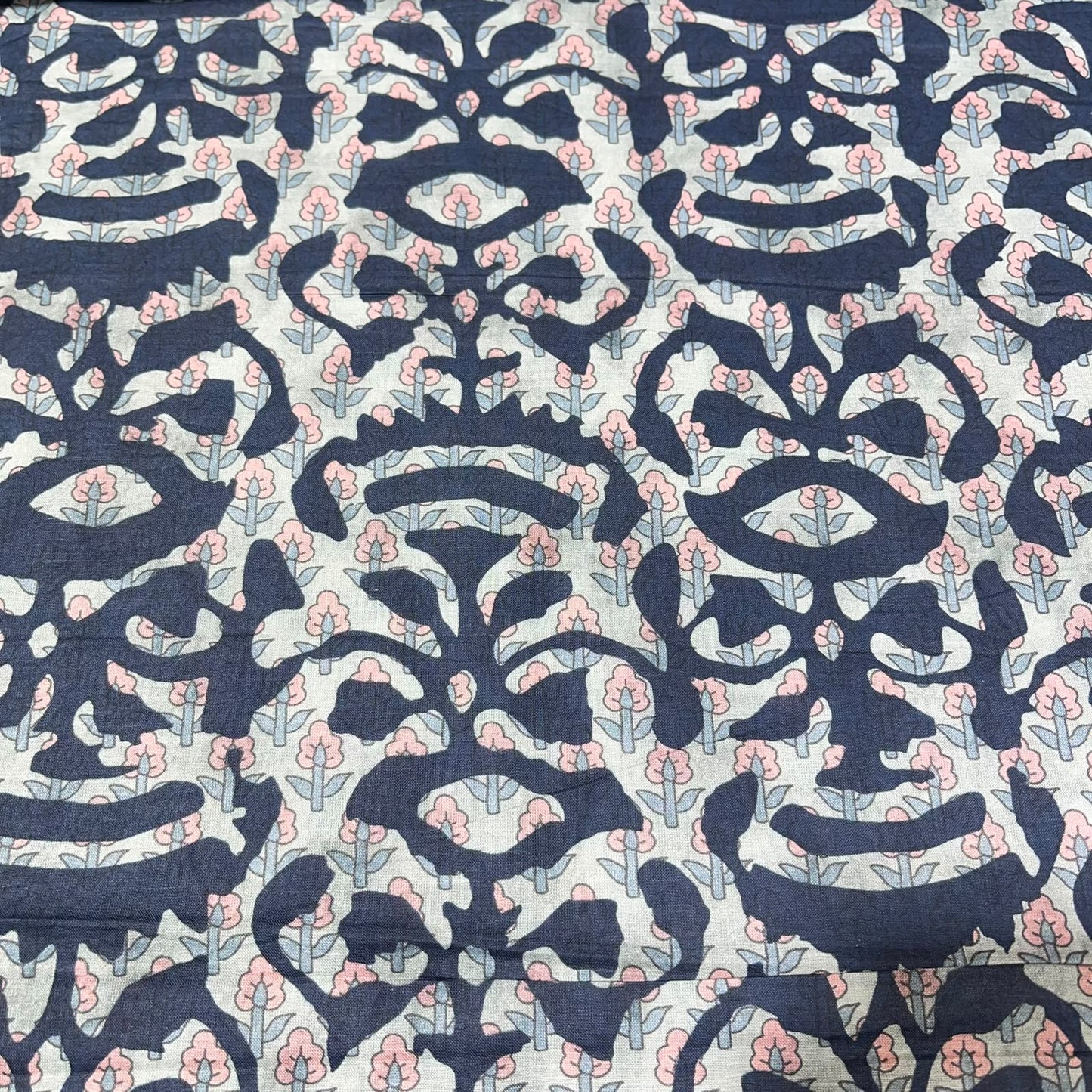 Navy Floral Damask Printed Digital 100% Cotton Dressmaking Costume Craft Fabric 44" Wide By The Meter