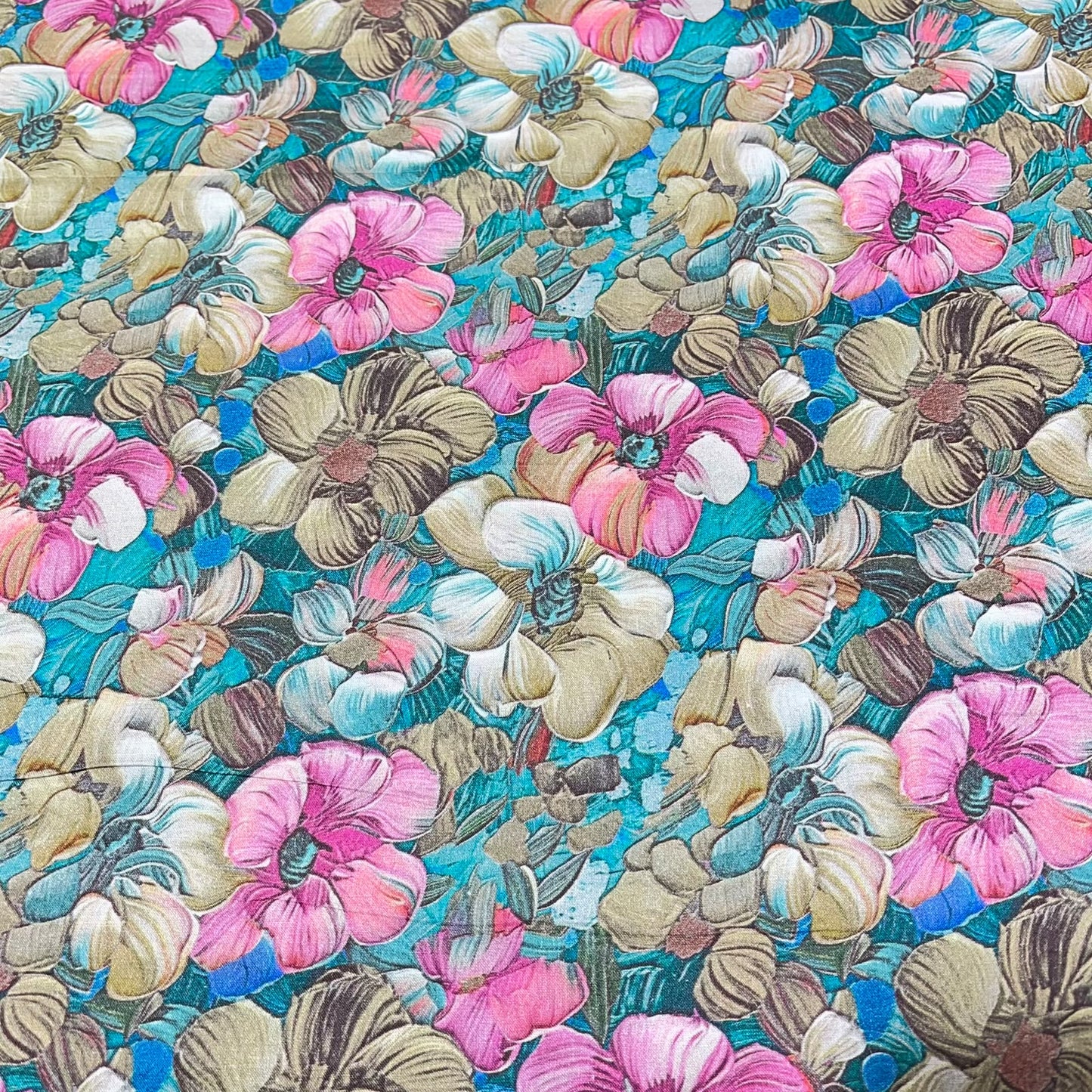 Pink Blossom Printed Digital 100% Cotton Dressmaking Costume Craft Fabric 44" Wide By The Meter