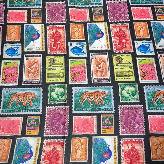 Vintage Indian Stamps Printed Digital 100% Cotton Dressmaking Costume Craft Fabric 44" Wide By The Meter