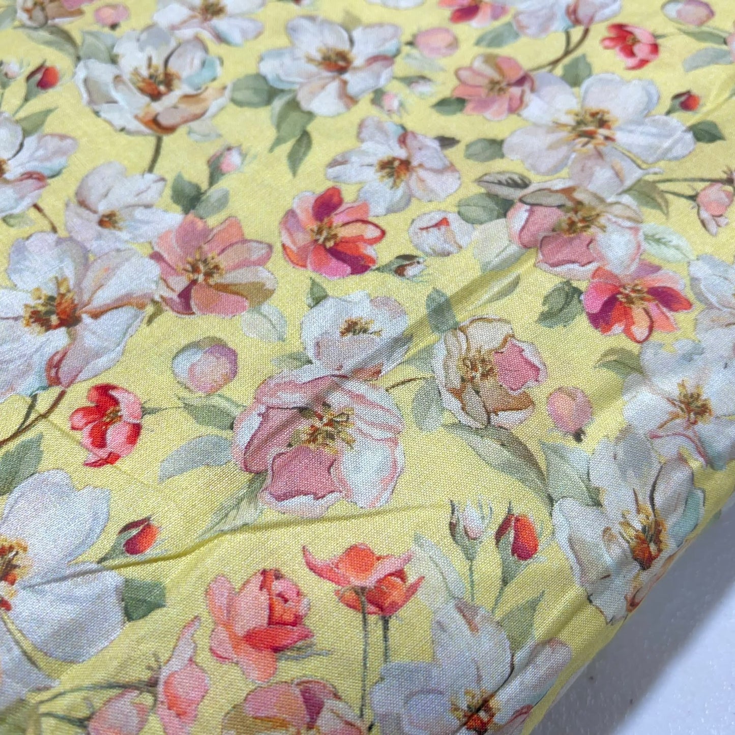 Yellow Floral Blossom Printed Digital 100% Cotton Dressmaking Costume Craft Fabric 44" Wide By The Meter