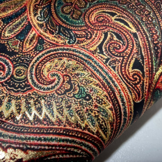 Brown Imperial Paisley Gold Foil Printed Satin Dressmaking Costume Craft Fabric 44" Wide By The Meter