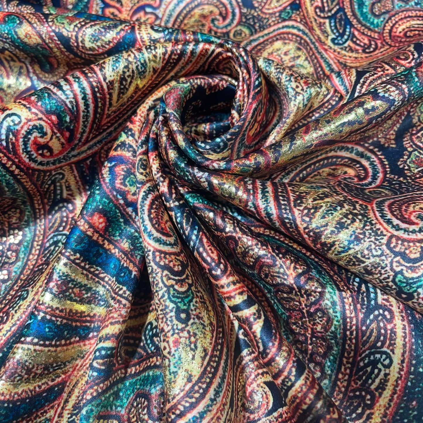 Brown Imperial Paisley Gold Foil Printed Satin Dressmaking Costume Craft Fabric 44" Wide By The Meter