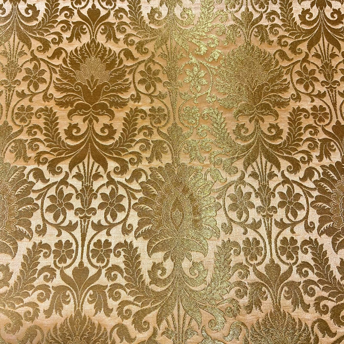 Peach Damask Leaf Banarasi Brocade Bridal, Dressmaking, Costume Fabric 44" Wide By The Meter