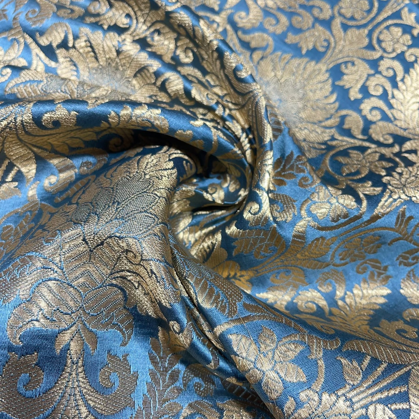 Grey Damask Leaf Banarasi Brocade Bridal, Dressmaking, Costume Fabric 44" Wide By The Meter