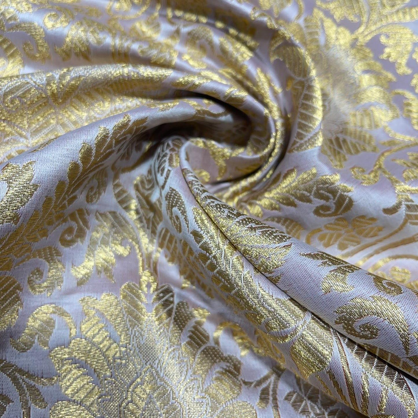 Dusty Rose Leaf Banarasi Brocade Bridal, Dressmaking, Costume Fabric 44" Wide By The Meter