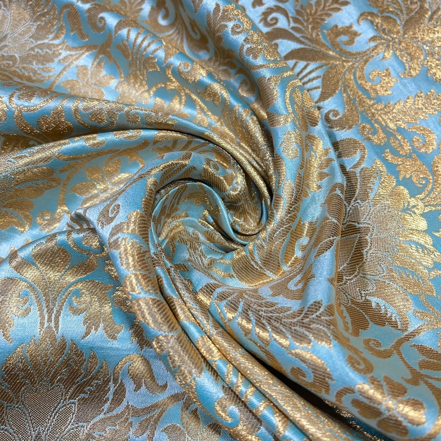 Ice Blue Leaf Banarasi Brocade Bridal, Dressmaking, Costume Fabric 44" Wide By The Meter