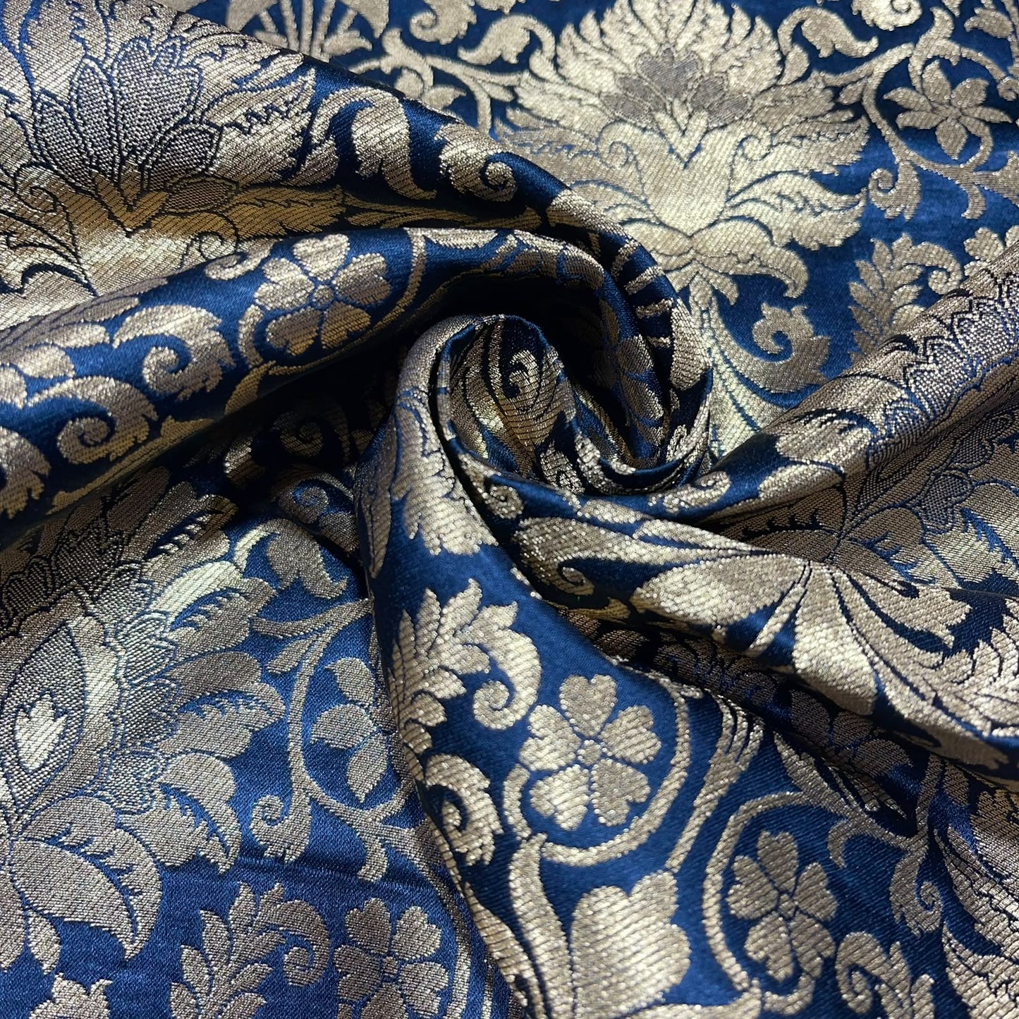 Black Leaf Banarasi Brocade Bridal, Dressmaking, Costume Fabric 44" Wide By The Meter