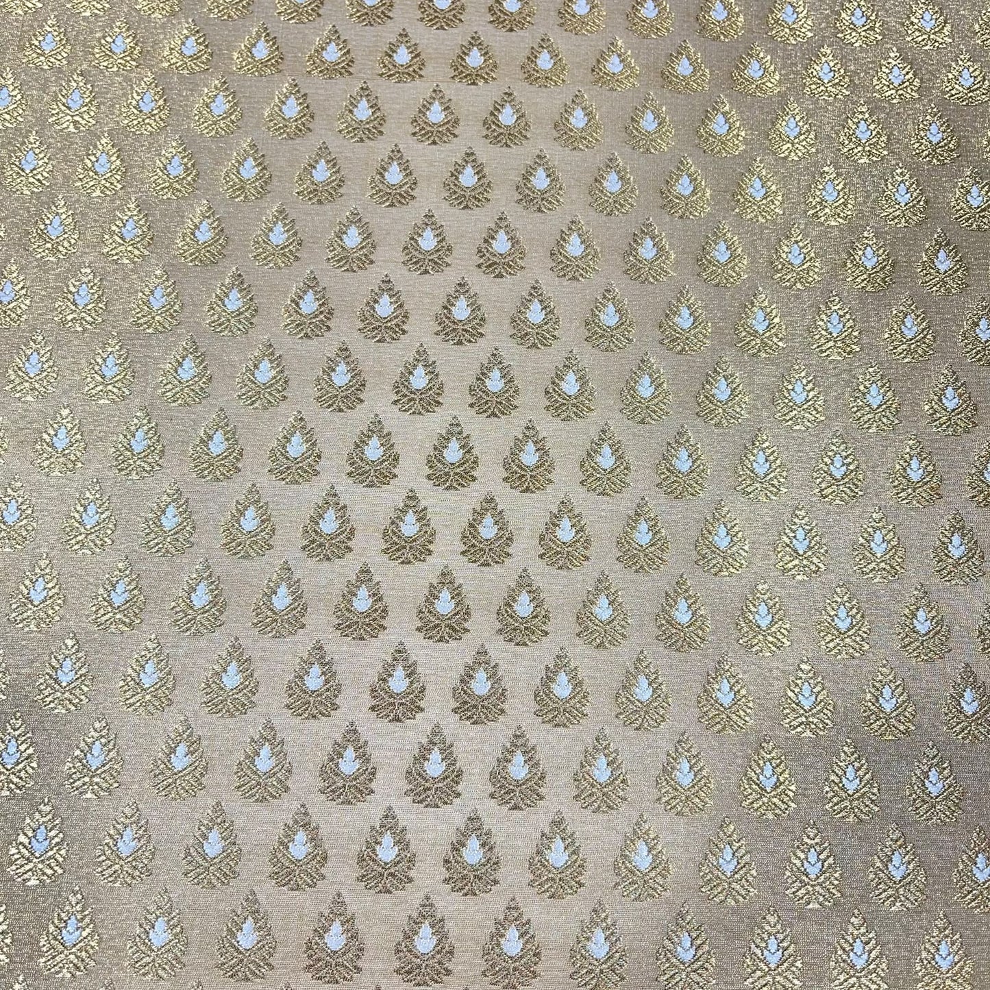 Ivory Leaf Jacquard Banarasi Brocade Bridal, Dressmaking, Costume Fabric 44" Wide By The Meter