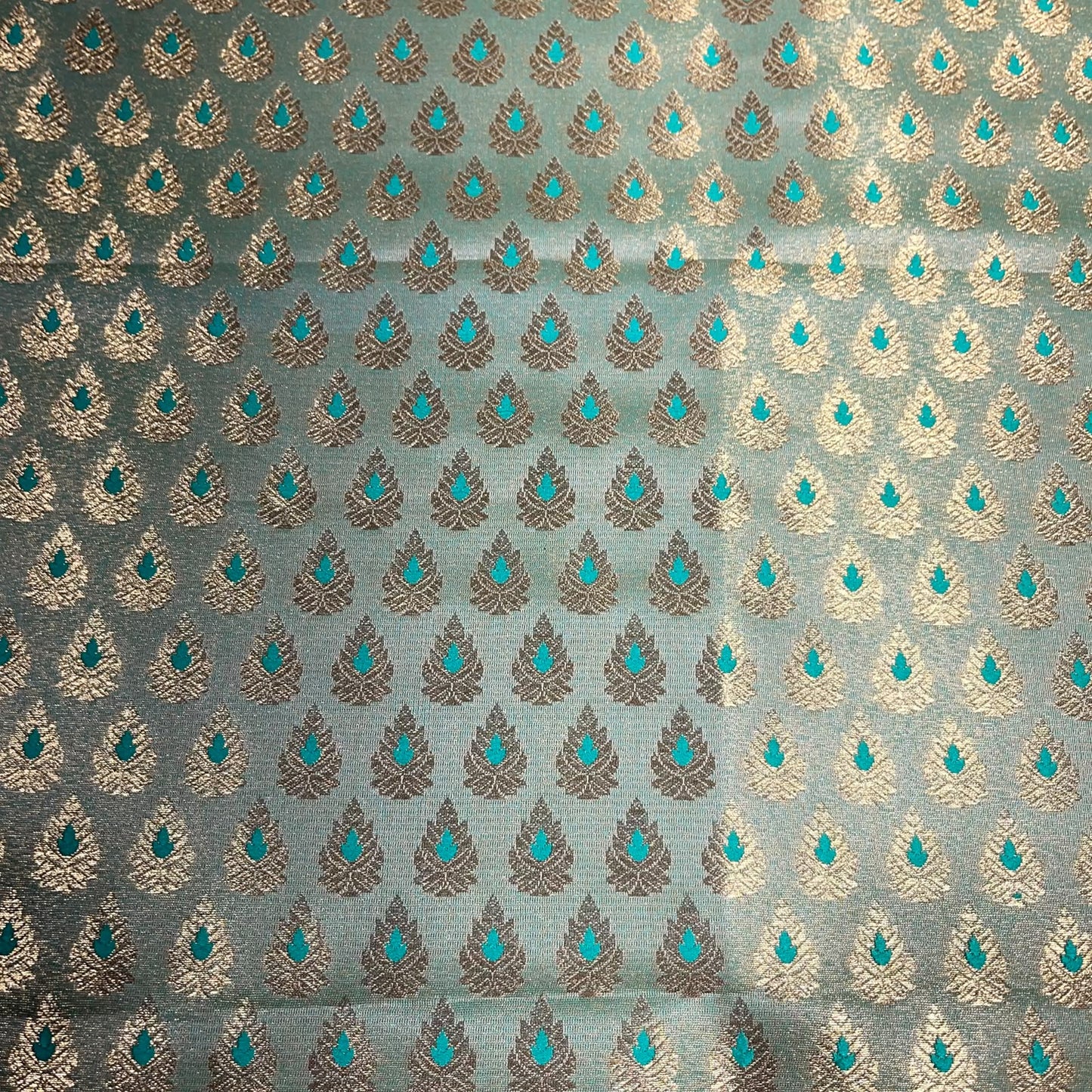 Sea Green Leaf Jacquard Banarasi Brocade Bridal, Dressmaking, Costume Fabric 44" Wide By The Meter
