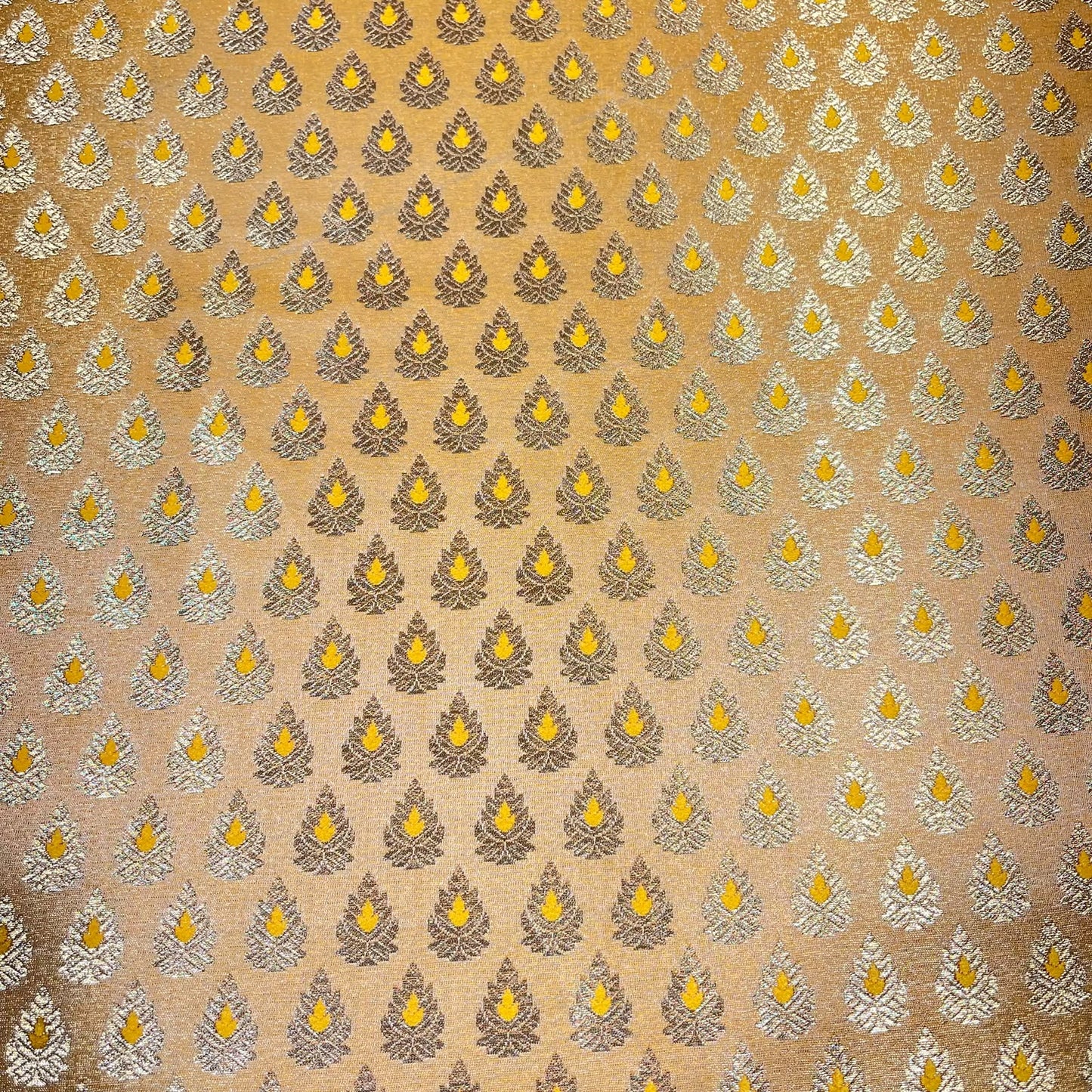 Mustard Leaf Jacquard Banarasi Brocade Bridal, Dressmaking, Costume Fabric 44" Wide By The Meter