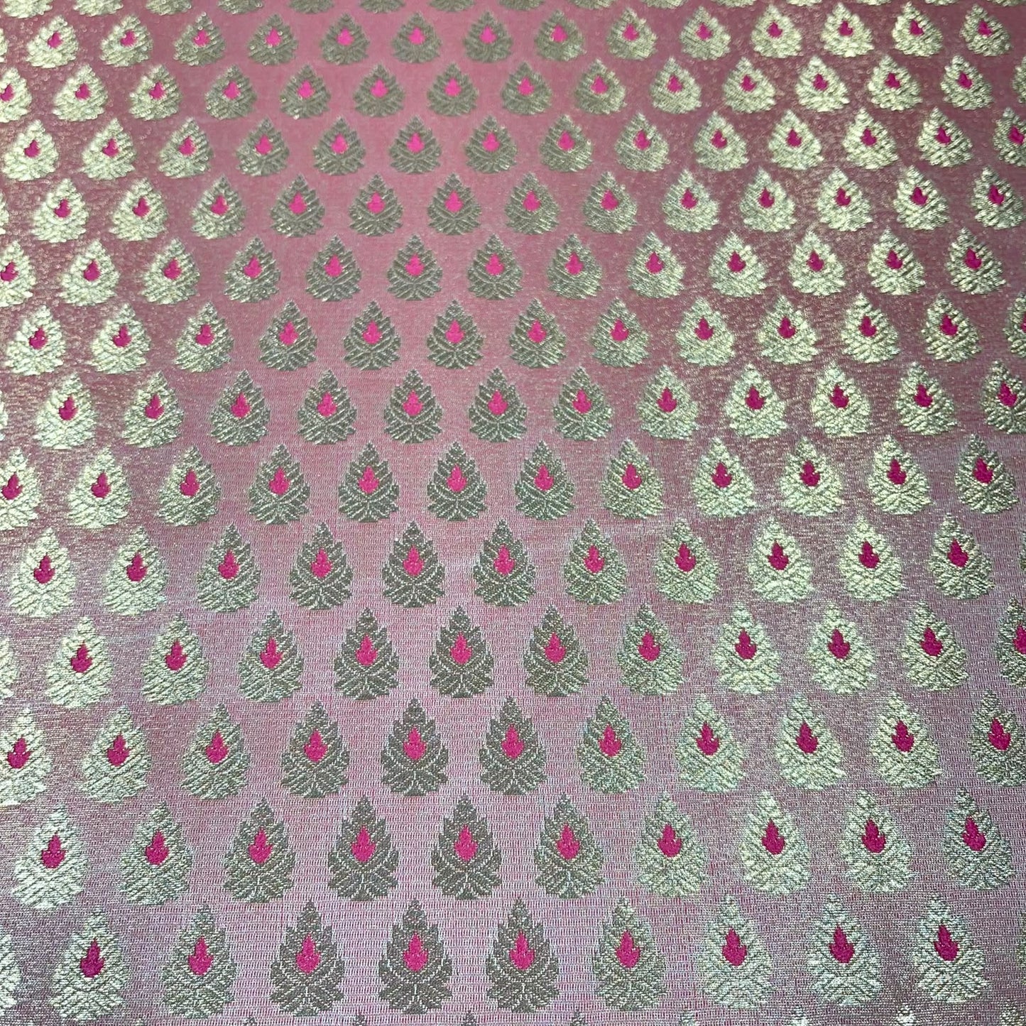 Hot Pink Leaf Jacquard Banarasi Brocade Bridal, Dressmaking, Costume Fabric 44" Wide By The Meter