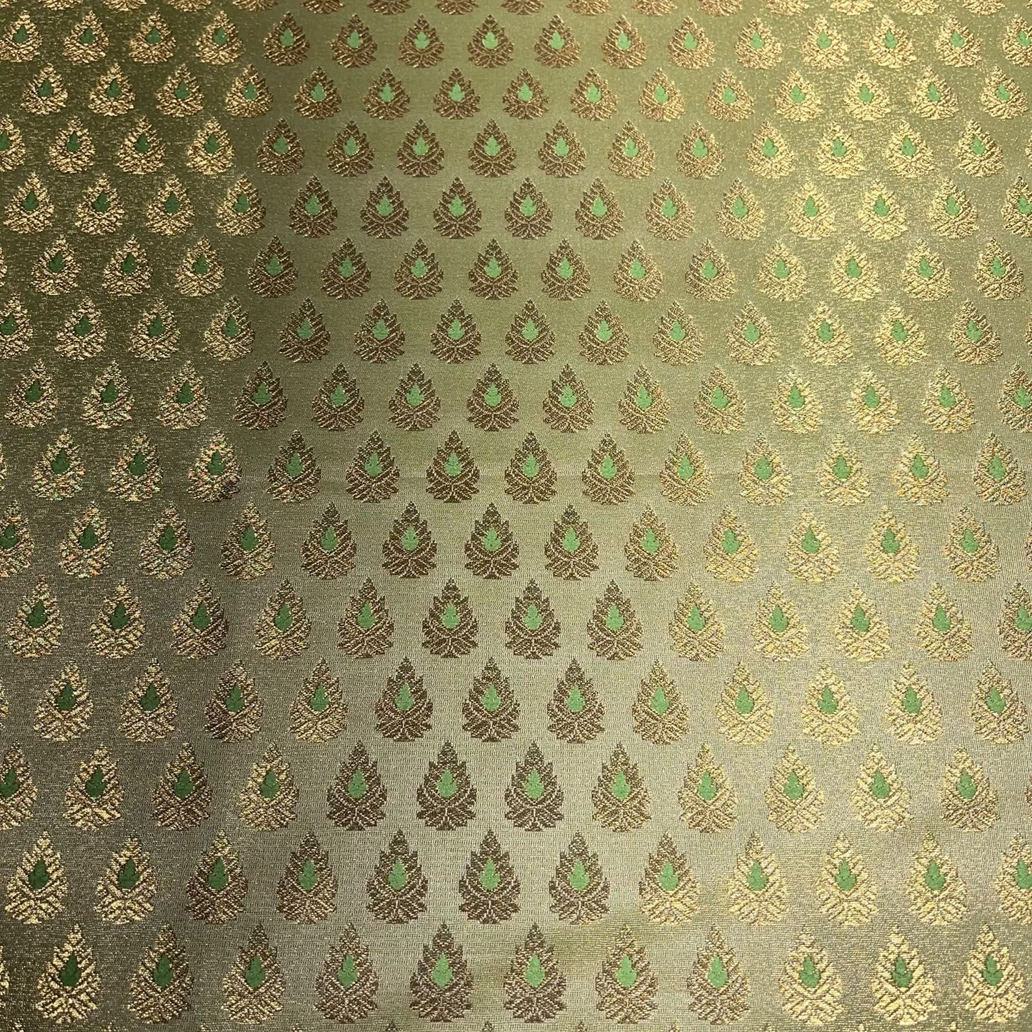 Mint Green Leaf Jacquard Banarasi Brocade Bridal, Dressmaking, Costume Fabric 44" Wide By The Meter