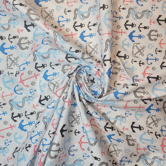 White Nautical 100% Cotton Organic Craft Dress Quilting Fabric 44" By The Meter