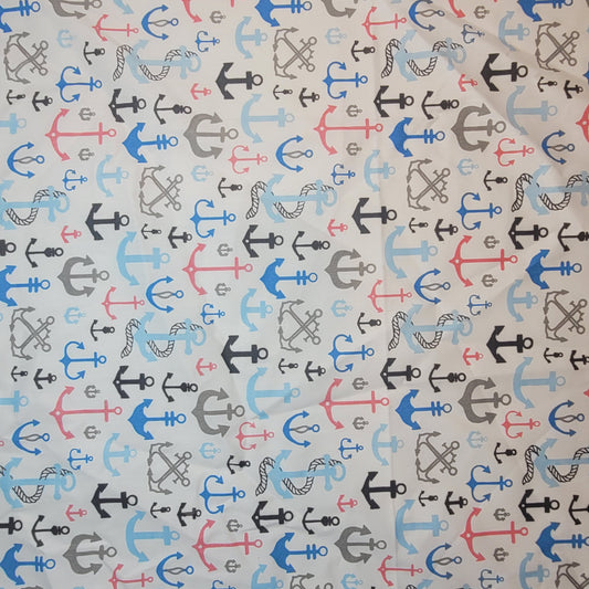 White Nautical 100% Cotton Organic Craft Dress Quilting Fabric 44" By The Meter