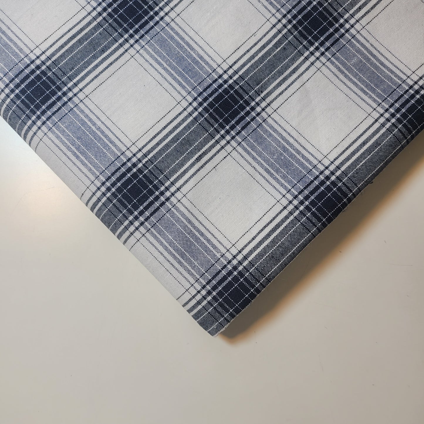 White Navy Thick 100% Cotton Tartan Check Plaid / Stripe Dress Fabric Craft Quilting Material 58" By The Meter