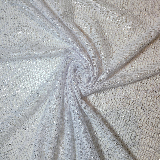 Weißes Speckle #2 Floral Braut Spitze Stoff Polyester Mesh Elasthan Mischung Kleid Material 58" Meterware