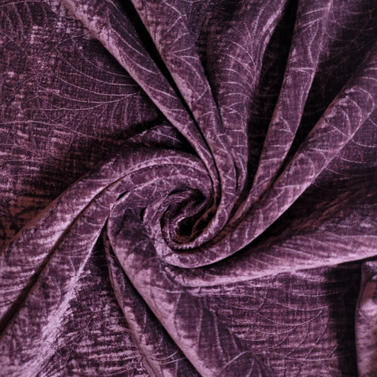 Wine Embossed Leaf Chenille Velvet Fabric Curtain Soft Furnishing Material 58" By The Meter