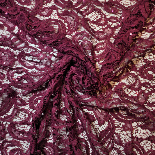 Weinrotes Blumenmuster Nr. 2, Spitzenstoff für Braut, Polyester-Netz-Elasthan-Mischgewebe, Kleiderstoff, 147,3 cm, Meterware (Kopie)
