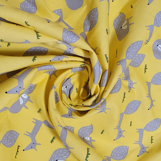 Luxurious Elegant Vibrant Floral Polka 100% Cotton Canvas Fabric - 58” Wide, Perfect for Children’s Projects & Crafts (Yellow Foxes)