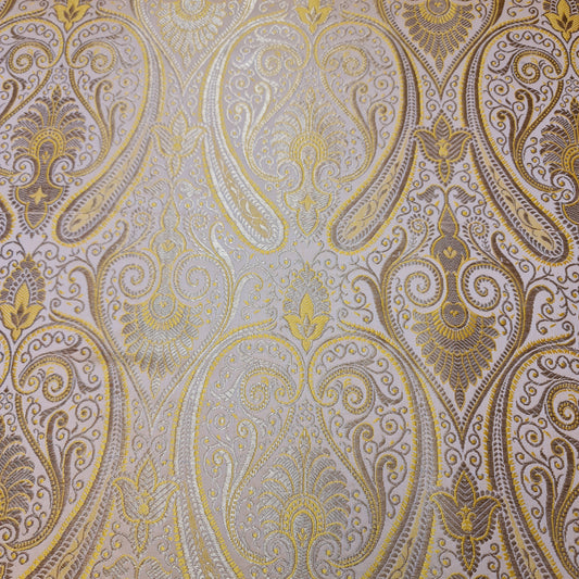 Yellow Double Paisley Gold Metallic Banarasi Brocade Fabric | Dress, Craft & Décor Material | 44" Wide By the Meter