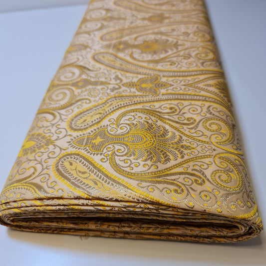 Yellow Double Paisley Gold Metallic Banarasi Brocade Fabric | Dress, Craft & Décor Material | 44" Wide By the Meter