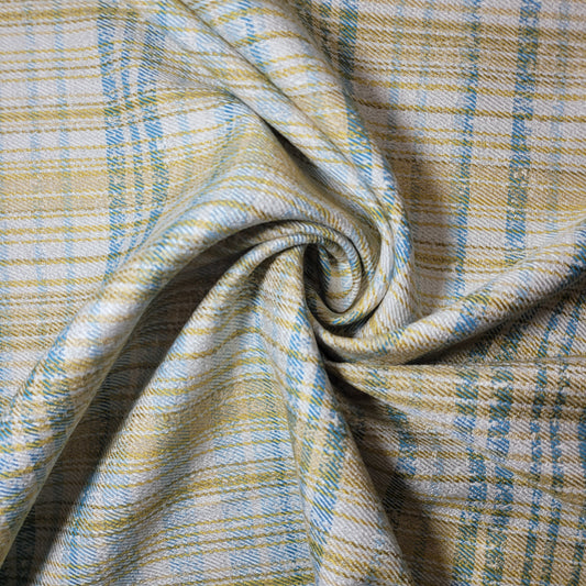 Yellow Turquoise Tweed Stripe Fabric Medium Weight Curtain Soft Furnishing Fabric 58" By Meter