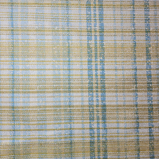 * Clearance * Geometric Stripes & Tartan Chenille Tapestry-Inspired Medium to Heavyweight Curtain & Upholstery Fabrics – 58" Wide",  Sold by the Meter (Yellow Turquoise Tweed)