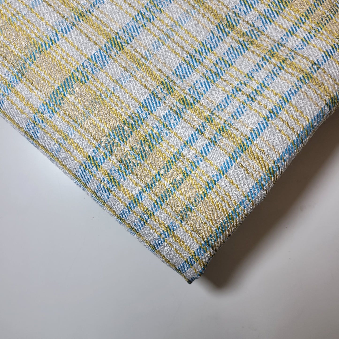 * Clearance * Geometric Stripes & Tartan Chenille Tapestry-Inspired Medium to Heavyweight Curtain & Upholstery Fabrics – 58" Wide",  Sold by the Meter (Yellow Turquoise Tweed)