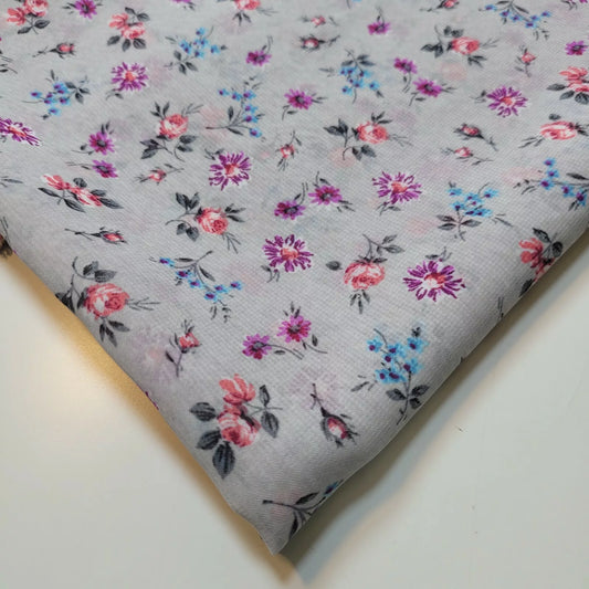 Silberner Blumen-Kreppstoff, durchsichtiges Kleider-Bastelmaterial, 147,3 cm, Meterware