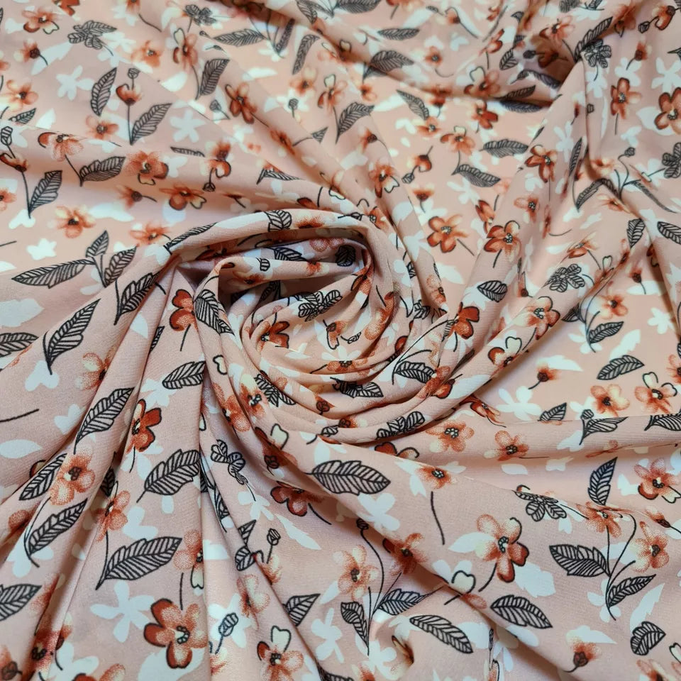 Peach Crepe Floral Dress Material Soft Polyester Craft Drape Fabric 58" By The Meter