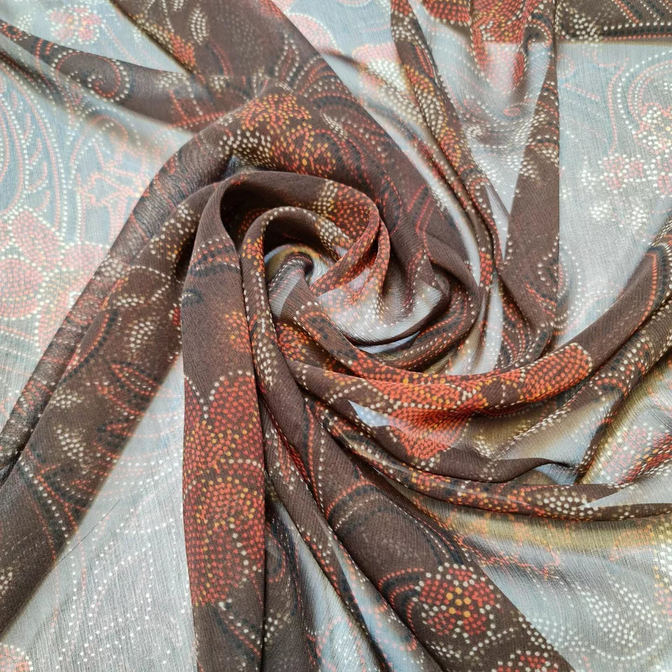 Brown Floral Pattern Sheer Dress Drape Craft Fabric 58" By the Meter