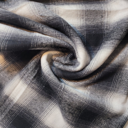 black and white tartan pure brushed cotton flannel fabric
