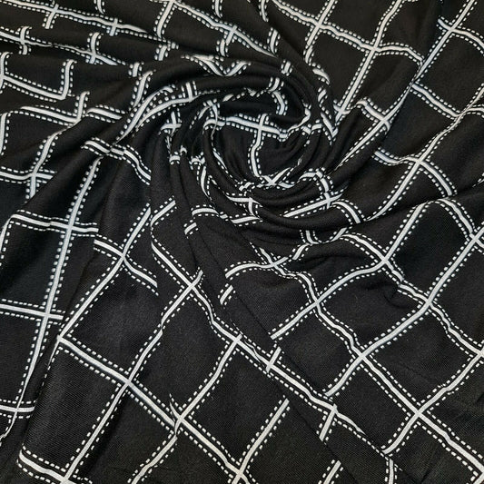 Black Check Viscose Jersey Fabric Dress Craft Costume Material 58" By The Meter