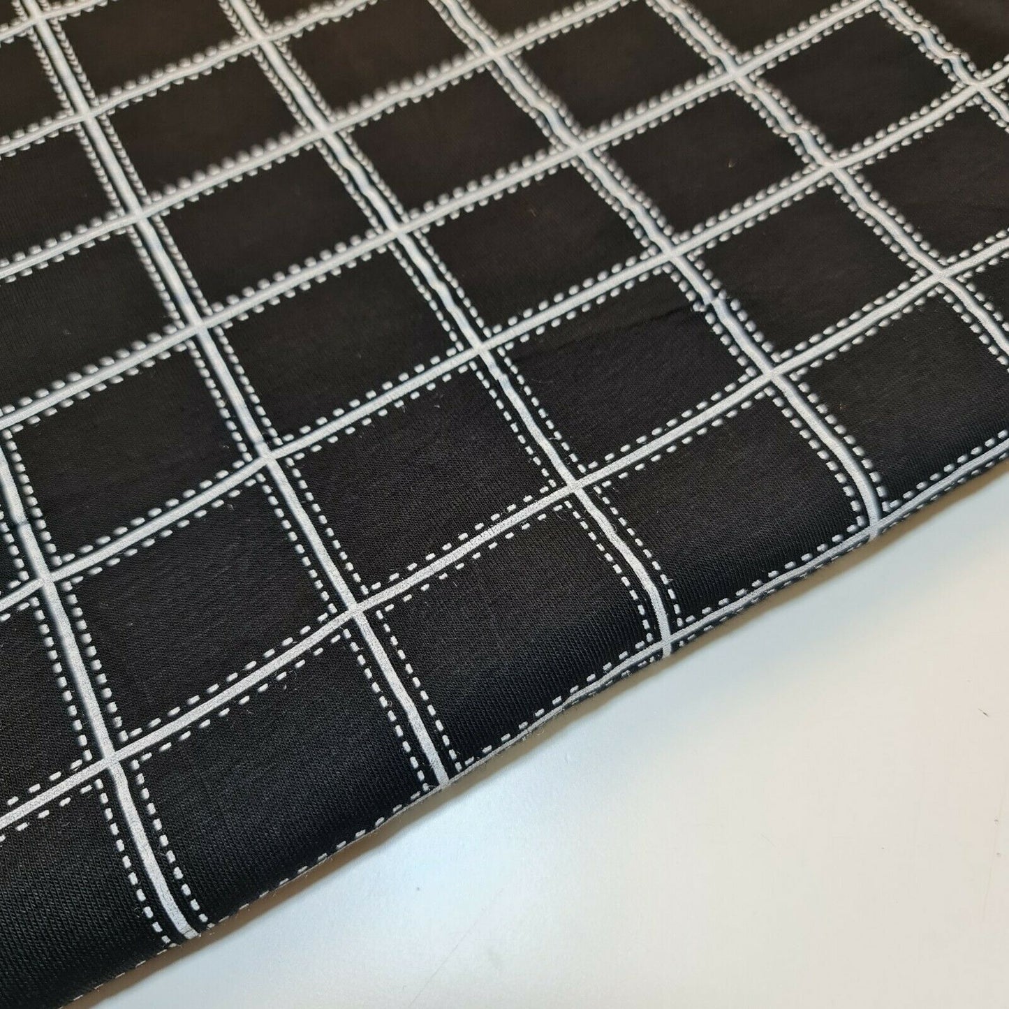 Black Check Viscose Jersey Fabric Dress Craft Costume Material 58" By The Meter