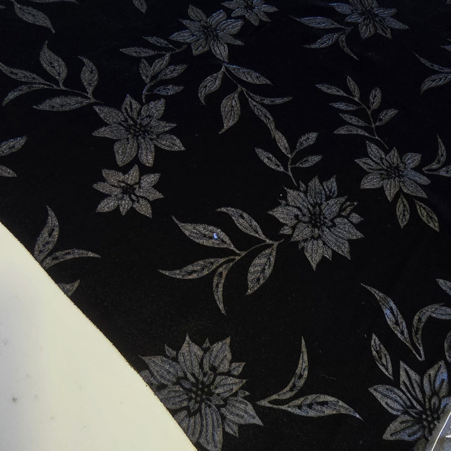 Black Floral Embossed Micro Velvet Luxury Fabric Dress Craft Costume Decor Material 58" By The Meter