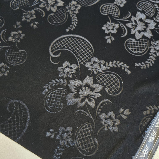 Black Floral Embossed Micro Velvet Luxury Fabric Dress Craft Costume Decor Material 58" By The Meter