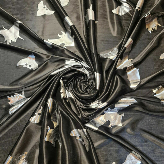 glow in the dark satin black bats halloween fabric