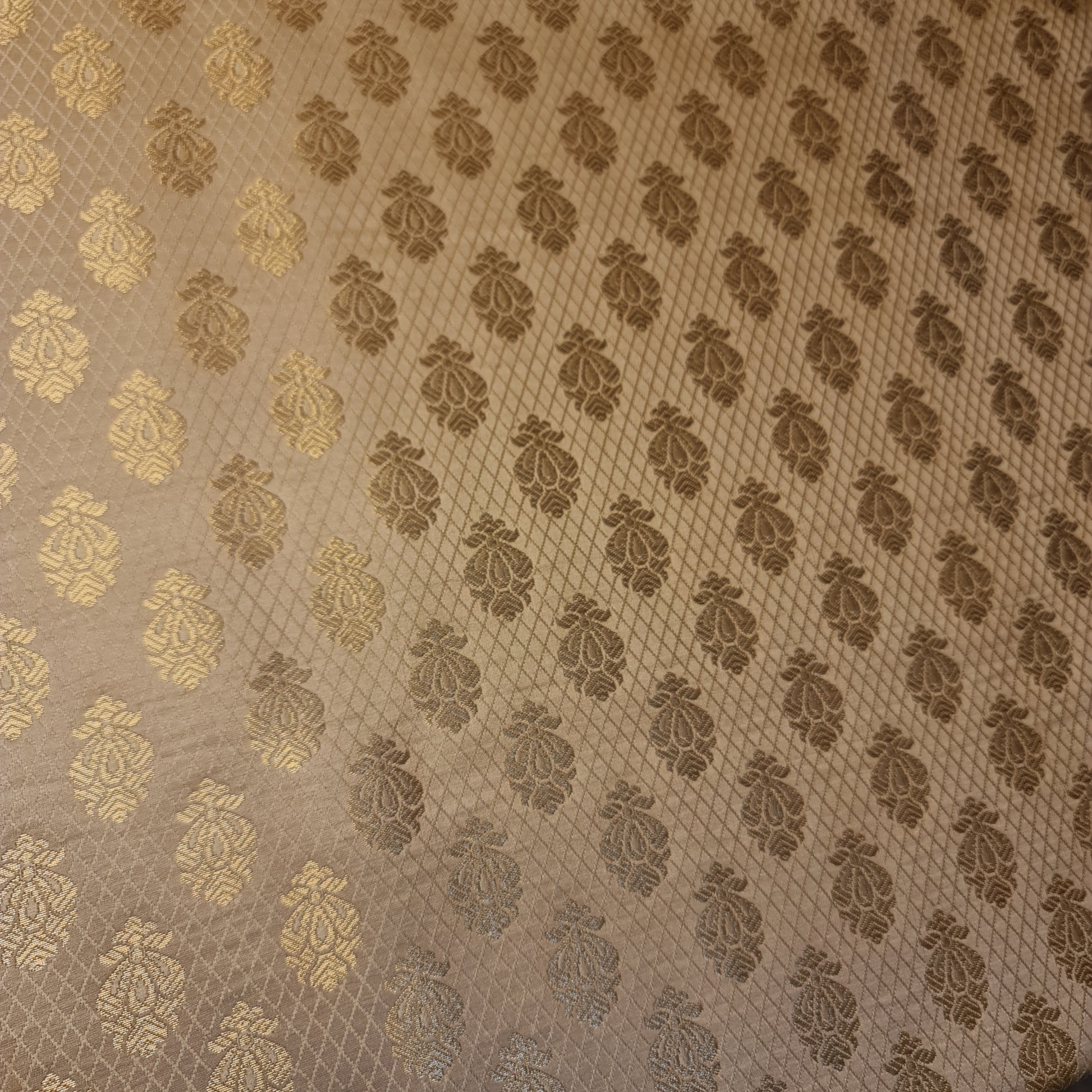 gold jacquard brocade banarasi fabric with floral design